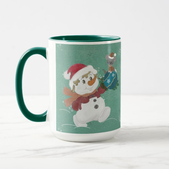 Taza divertido muñeco de nieve con lindos conejitos Mug (Izquierda)