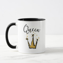 Taza DIVERTIDO Negro y Reina de oro Purpurina café de l