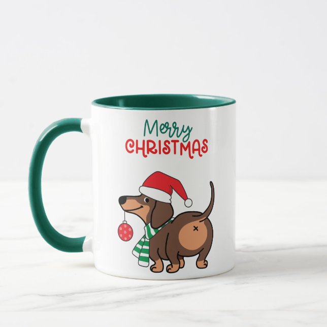 Taza Divertido perro de Dachshund Cute Feliz Navidad (Izquierda)