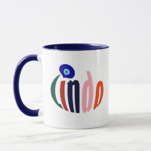 Taza Divertido y colorido "Linda" nombre y mal ojo arte
