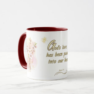 Taza Divine Love Mug: 'Romans 5:5 Bible Verse Design