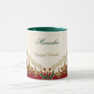 Taza Diwali Feliz Esmeralda Marfil Suave Tono de Joyas