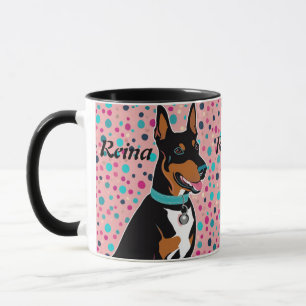 Taza Dobermann Puppy Añadir un nombre a la cola en rosa