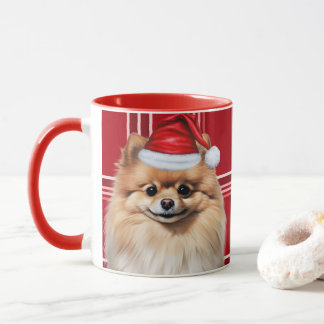 Taza Dog Lover's Pomeranian Holiday Red Plaid