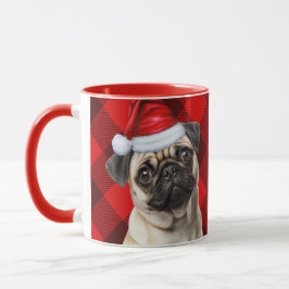 Taza Dog Lover's Pug Holiday Red Buffalo Plaid