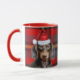 Taza Dog Lover's Red Plaid Smooth Dachshund Holiday