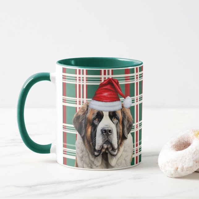 Taza Dog Lover's Saint Bernard Santa Holiday Plaid (Con donut)