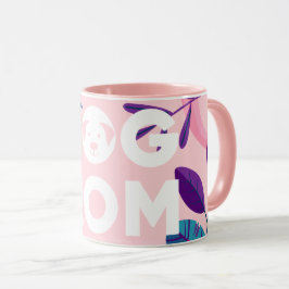 Taza DOG MOM, floral rosada y hojas