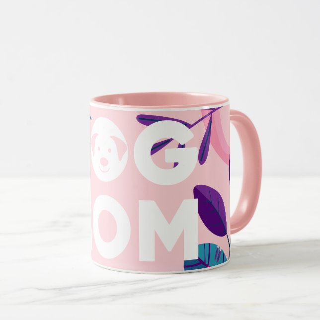 Taza DOG MOM, floral rosada y hojas (Anverso derecho)