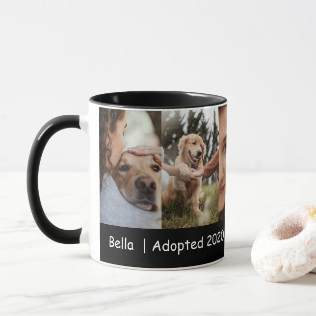 Taza Dog Mom Photo Collage With Adoption Year (Con donut)