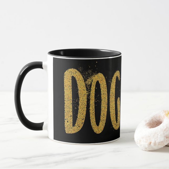 Taza DOG MOM, Purpurina de oro embrollado (Con donut)