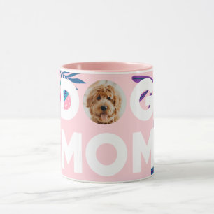 Taza DOG MOM, tu foto de grupo, flores rosadas y hojas
