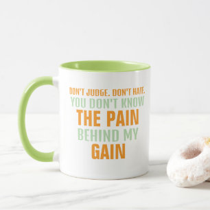 Taza DOLOR Y GANANCIA Naranja y texto verde en blanco c