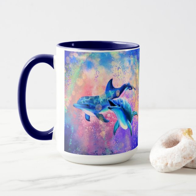 Taza Dolphin Couple Mug Happy Family - Pintura (Con donut)
