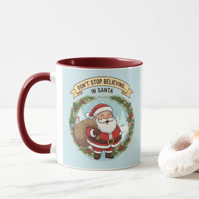 Taza Don’t Stop Believing in Santa – Christmas Mug for  (Con donut)