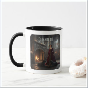 Taza Doncella gótica medieval en castillo con perros