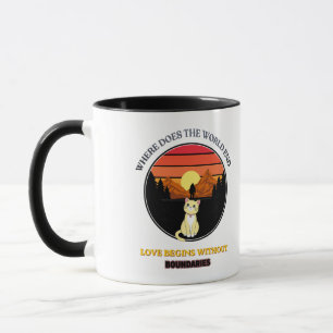 Taza ¿Dónde termina el mundo Gato lindo atardecer ret