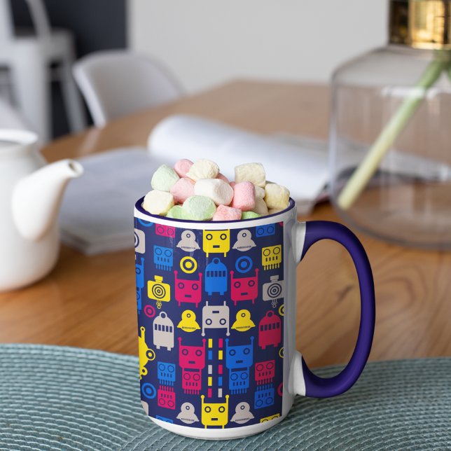 Taza Doodle Alien Spaceship y Patrón Robot (robot kids cartoon mug)