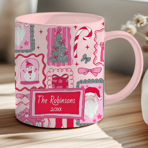 Taza Doodle coquette dibujado a mano rosa navidad