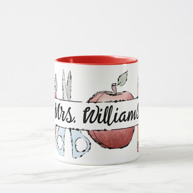 Taza Doodle de manzana de agradecimiento del profesor d (Centro)