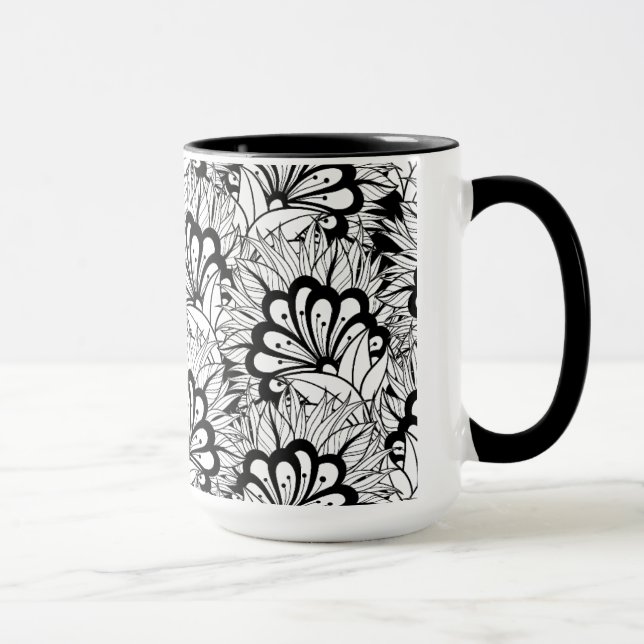 Taza Doodle del estampado de plores (Derecha)