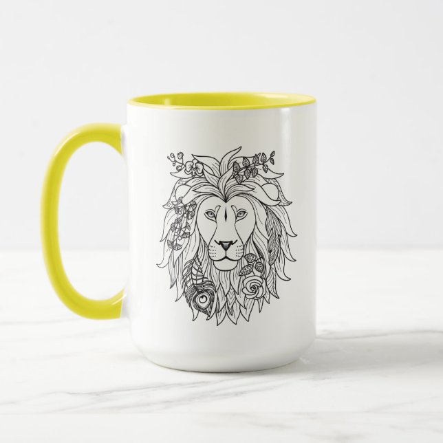 Taza Doodle del león y de las flores (Izquierda)