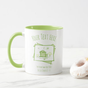Taza Doodle del paisaje de la casa. Plantilla de regalo