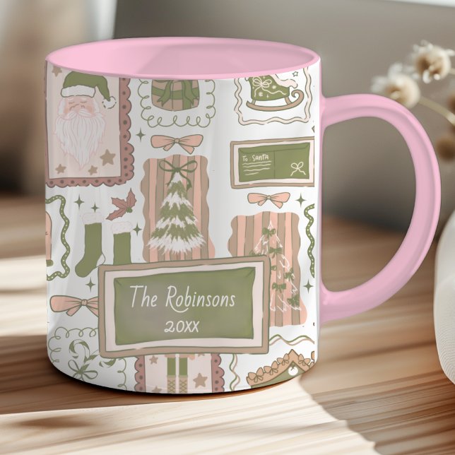 Taza Doodle dibujado a mano melocotón verde navidad (Subido por el creador)