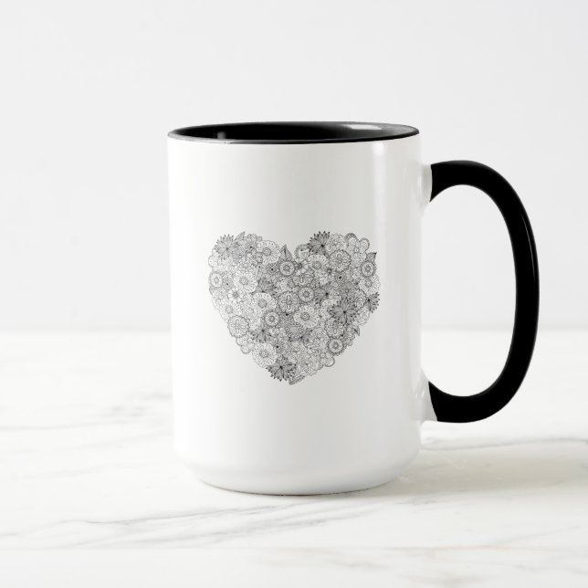 Taza Doodle floral del corazón (Derecha)