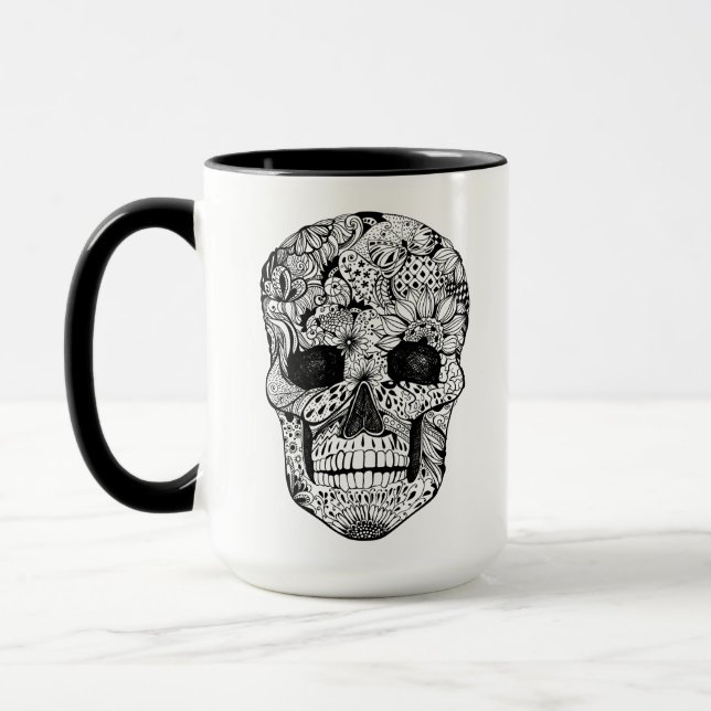 Taza Doodle floral del cráneo (Izquierda)