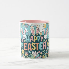Taza Doodle Floral Happy Easter Bunnies