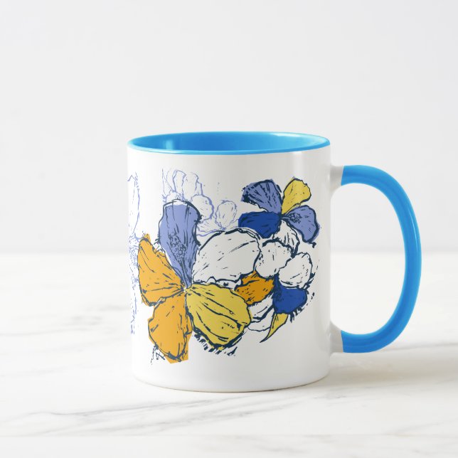 Taza "Doodle Hibiscus" en Azul (Derecha)