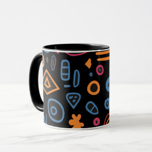 Taza Doodle Tribal Abstracto Neon Geométrico Negro