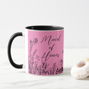 Taza Doodles de flores silvestres de color rosa de la d