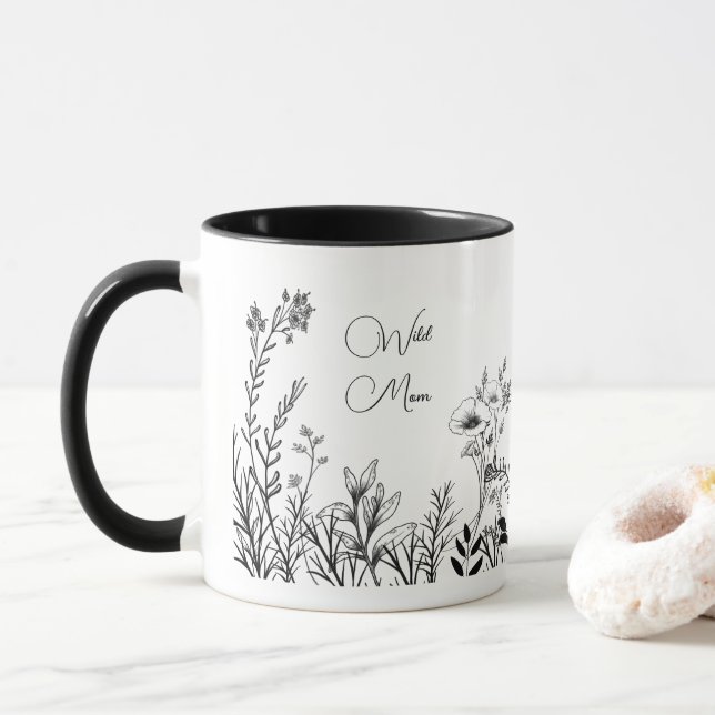 Taza Doodles de flores silvestres de mamá (Con donut)