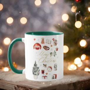 Taza Dorado Feliz Navidad Cosy Collage de Invierno