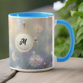Taza Dorado Watercolor Look Dandelions Monograma inicia