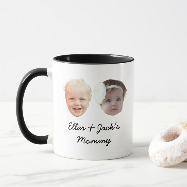 Taza Dos Bebés Cara Fotos Personalizadas Mami Of Twin (Con donut)
