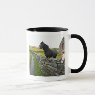 Taza Dos caballos en granja en Inglaterra rural