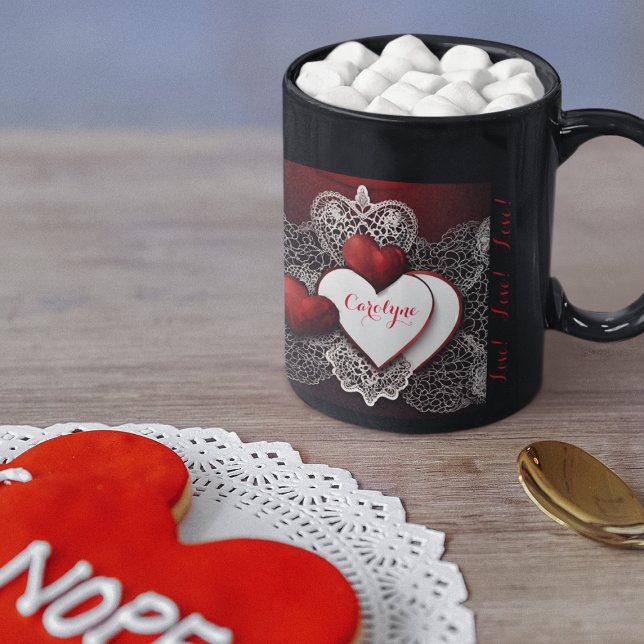 Taza Dos corazones modernos con encaje y amor (Subido por el creador)