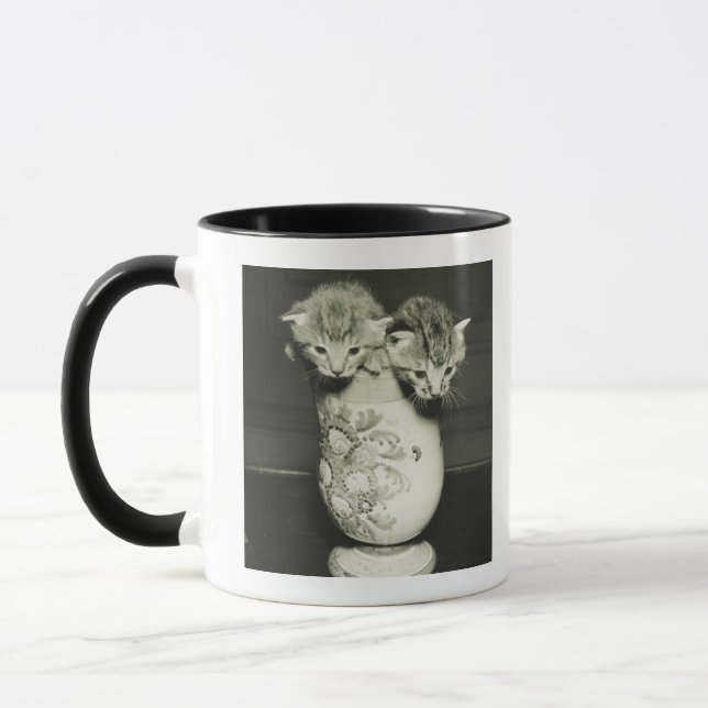 Taza Dos gatitos que ocultan en florero, (B&W) (Izquierda)
