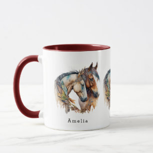 Taza Dos hermosos caballos del Boho Occidental