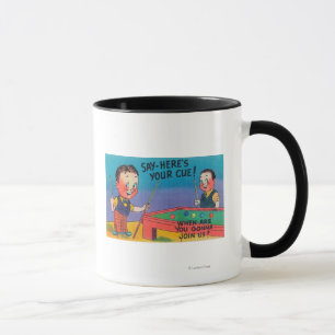 Taza Dos hombres del dibujo animado juegan al billar,