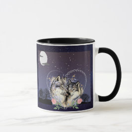 Taza Dos Lobos Luna y Estrellas Café Mug