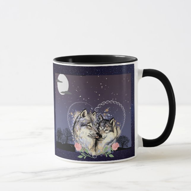 Taza Dos Lobos Luna y Estrellas Café Mug (Derecha)