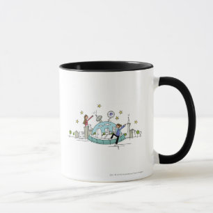 Taza Dos mujeres que se sientan encima de una ciudad