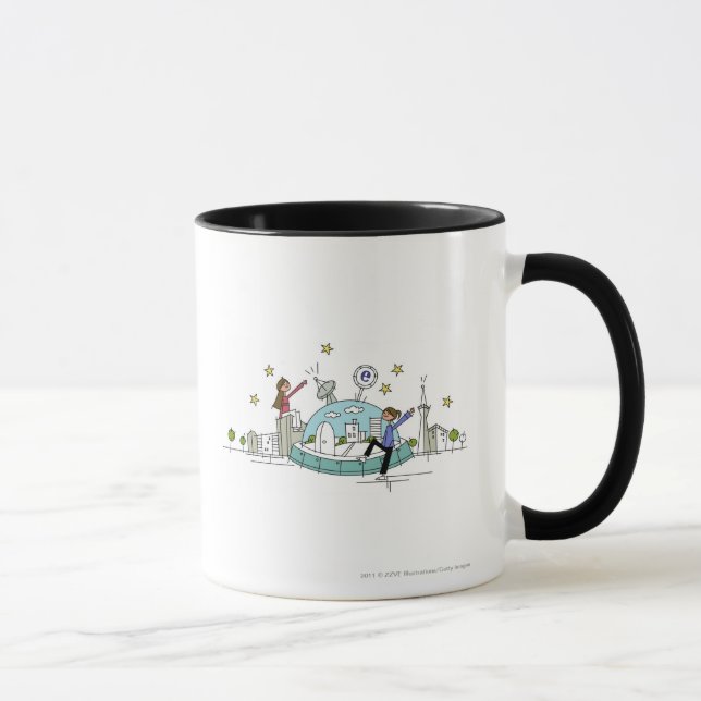 Taza Dos mujeres que se sientan encima de una ciudad (Derecha)