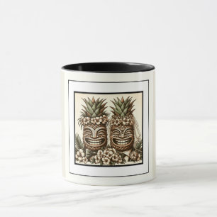 Taza Dos novios gay piña tiki cabeza boda retro 