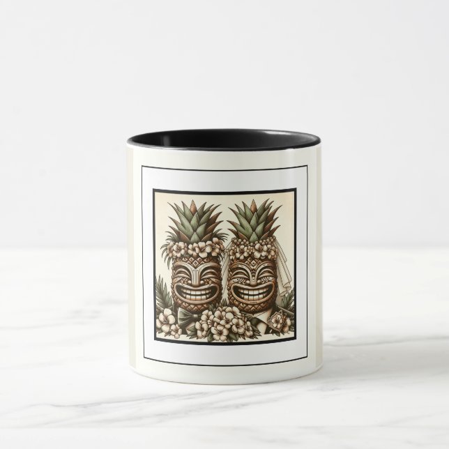 Taza Dos novios gay piña tiki cabeza boda retro  (Centro)