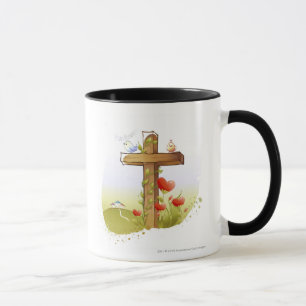 Taza Dos pájaros que se encaraman en una cruz